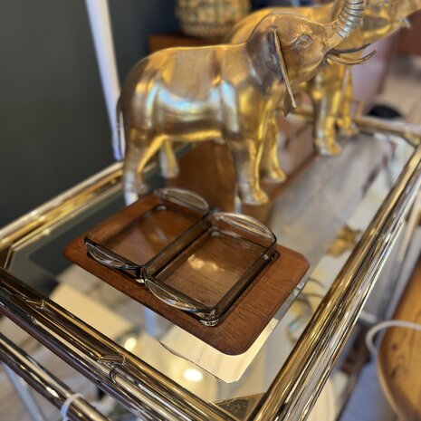Vintage Digsmed teakhouten tray serveerschaaltjes glas | Sprinkelhop
