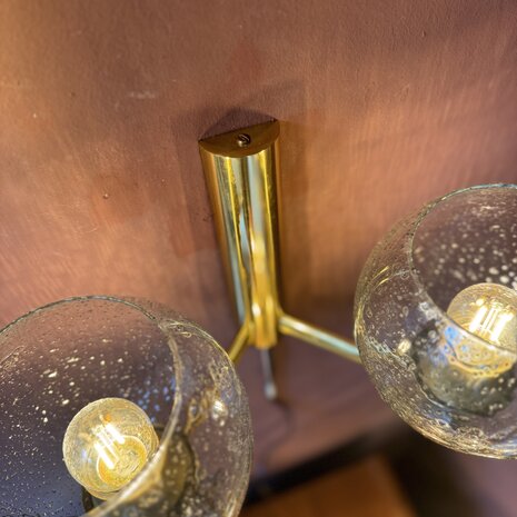 Vintage messing wandlamp met 2 Murano glazen spikkel bollen | Sprinkelhop