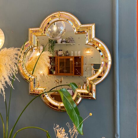 Vintage Venetiaanse mozaïekspiegel vierkant met rondingen | Sprinkelhop