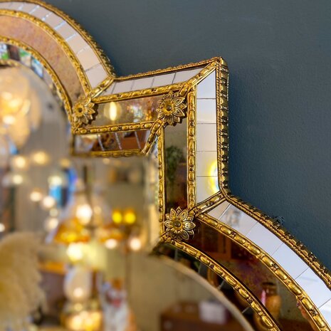 Vintage Venetiaanse mozaïekspiegel vierkant met rondingen | Sprinkelhop