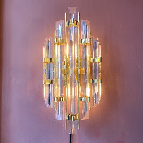 Vintage Italiaanse wandlamp met glazen driehoekige pegels | Sprinkelhop