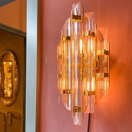 Vintage Italiaanse wandlamp met glazen driehoekige pegels | Sprinkelhop