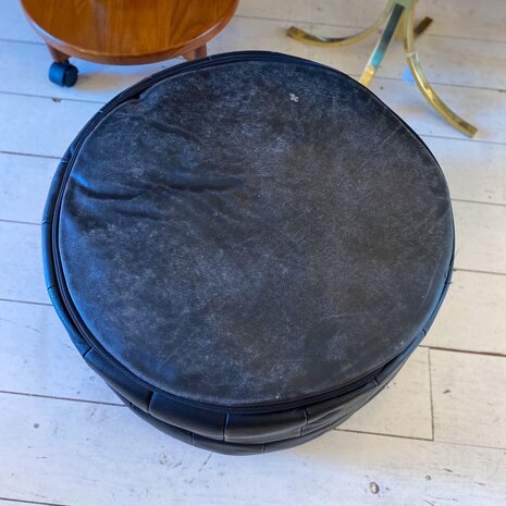 Vintage ronde poef leer bruin | Sprinkelhop