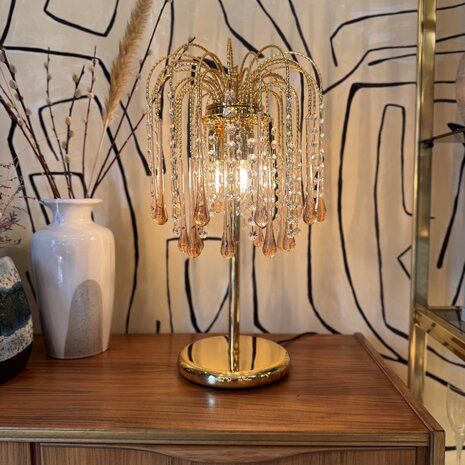 Vintage Italiaanse teardrop tafellamp Murano glas roze | Sprinkelhop