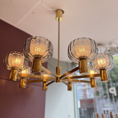 vintage messing jaren '60 kroonluchter met dubbel glas | Sprinkelhop