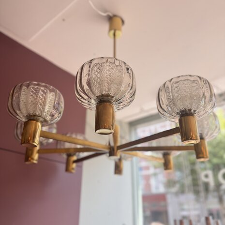 vintage messing jaren '60 kroonluchter met dubbel glas | Sprinkelhop