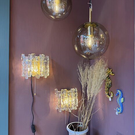 Vintage JT Kalmar frosted ice glass messing wandlamp | Sprinkelhop