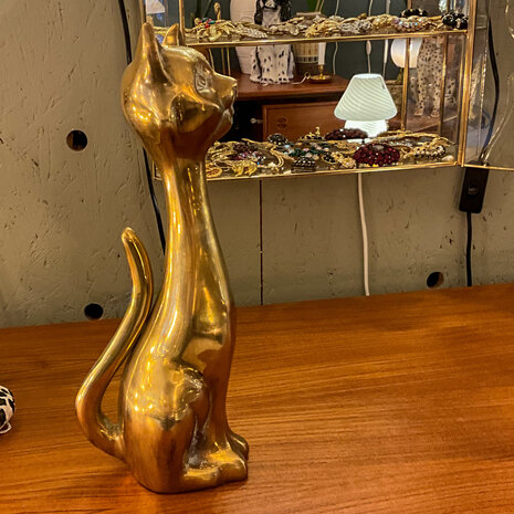 Vintage messing zittende kat beeld | Sprinkelhop
