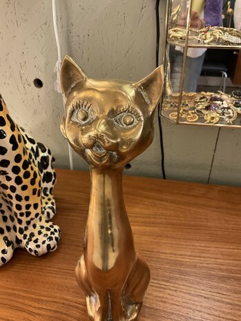 Vintage messing zittende kat beeld | Sprinkelhop
