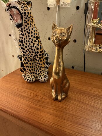 Vintage messing zittende kat beeld | Sprinkelhop