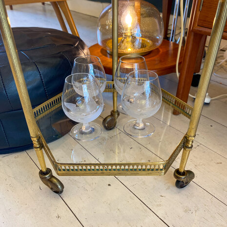 Vintage messing art deco tafeltje bar cart hexagon | Sprinkelhop
