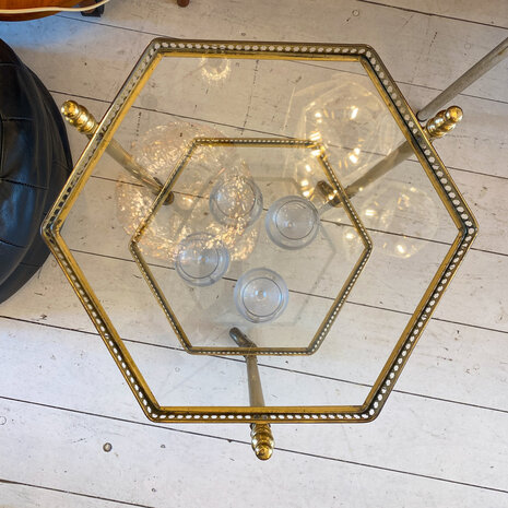 Vintage messing art deco tafeltje bar cart hexagon | Sprinkelhop