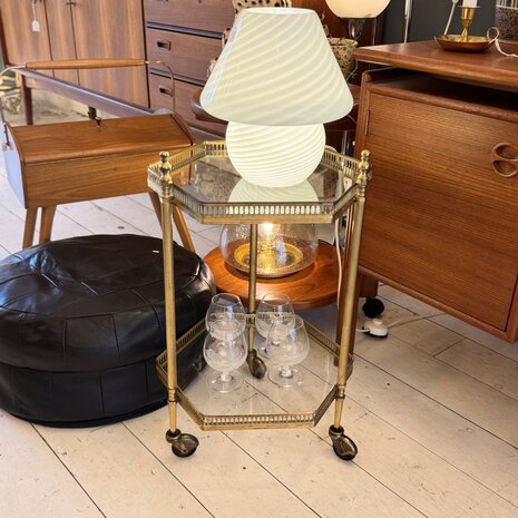 Vintage messing jaren '50 tafeltje bar cart hexagon | Sprinkelhop