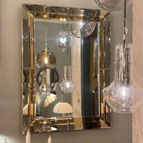 Vintage rechthoekige goudkleurige rookglazen spiegel facet geslepen medium| Sprinkelhop