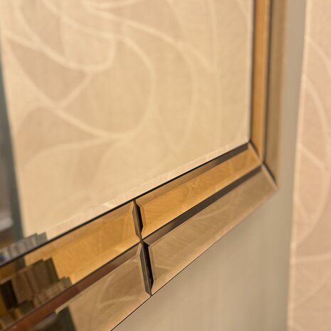 Vintage rechthoekige goudkleurige rookglazen spiegel facet geslepen medium| Sprinkelhop