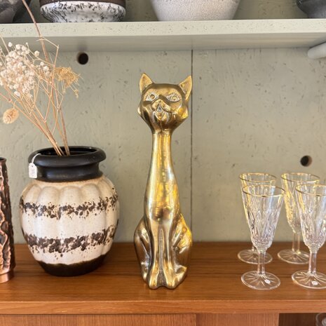Vintage messing zittende kat beeld | Sprinkelhop