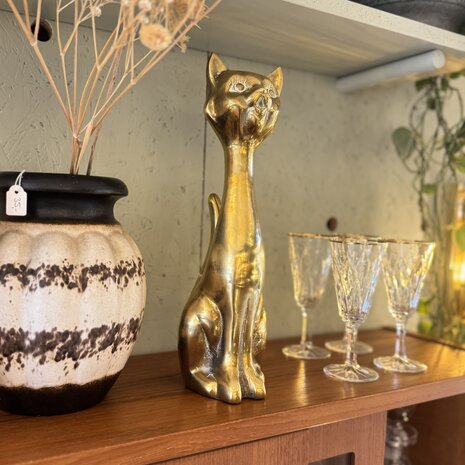 Vintage messing zittende kat beeld | Sprinkelhop