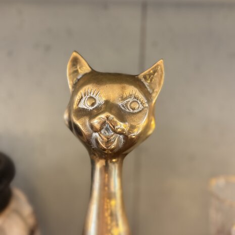 Vintage messing zittende kat beeld | Sprinkelhop