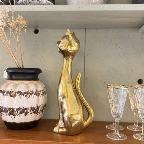 Vintage messing zittende kat beeld | Sprinkelhop