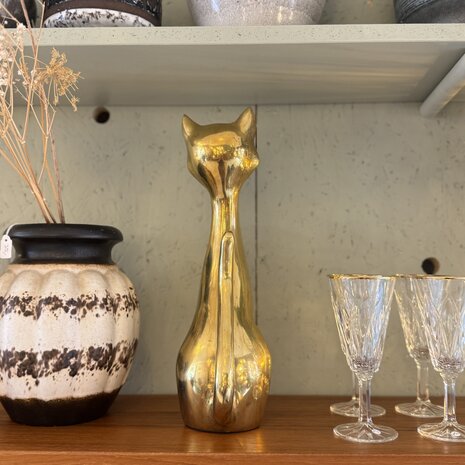 Vintage messing zittende kat beeld | Sprinkelhop