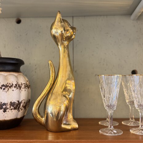 Vintage messing zittende kat beeld | Sprinkelhop