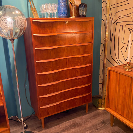 Vintage zeldzame midcentury teak Deense ladekast met 8 lades | Sprinkelhop