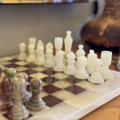 Vintage onyx marmeren schaakspel rood wit| Sprinkelhop
