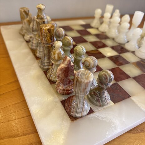 Vintage onyx marmeren schaakspel rood wit| Sprinkelhop