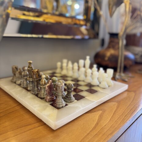Vintage onyx marmeren schaakspel rood wit| Sprinkelhop