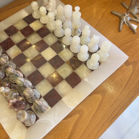 Vintage onyx marmeren schaakspel rood wit| Sprinkelhop