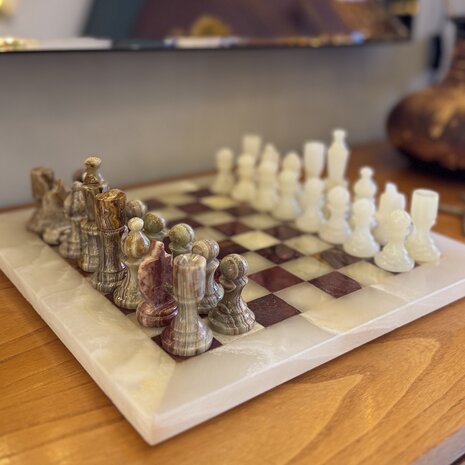 Vintage onyx marmeren schaakspel rood wit| Sprinkelhop