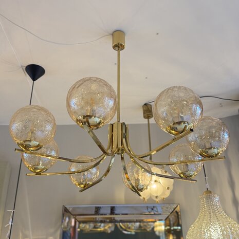 Vintage messing kroonluchter amber craquelé | Sprinkelhop
