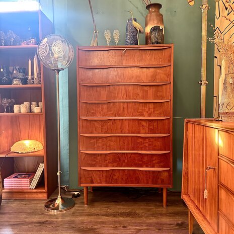Vintage zeldzame midcentury teak Deense ladekast met 8 lades | Sprinkelhop