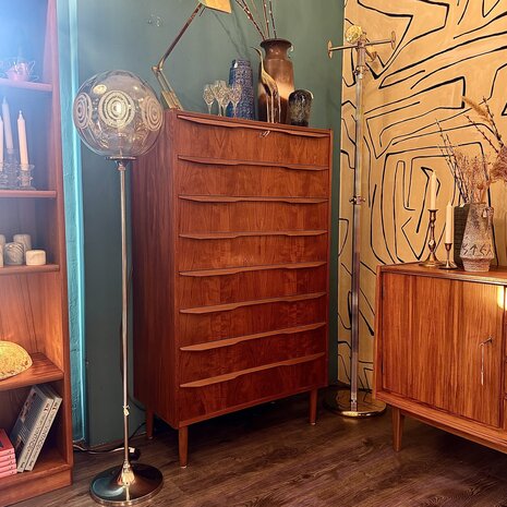 Vintage zeldzame midcentury teak Deense ladekast met 8 lades | Sprinkelhop