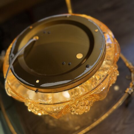 Vintage amber glazen plafondlamp ribbels en bubbles| Sprinkelhop