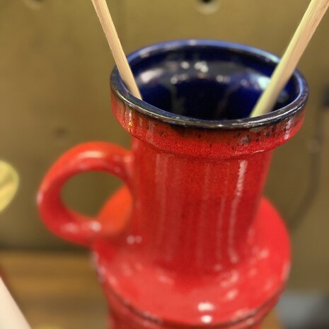 Vintage Scheurich West Germany vaas rood met blauw 427-47