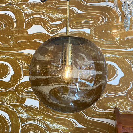 Messing glazen Glashutte Limburg hanglamp rookglas bubbelglas | Sprinkelhop
