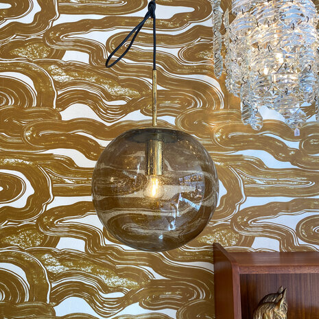 Messing glazen Glashutte Limburg hanglamp rookglas bubbelglas | Sprinkelhop