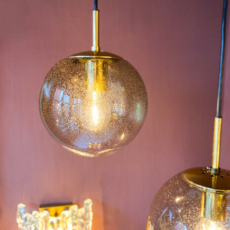 Messing glazen Glashutte Limburg hanglamp rookglas bubbelglas small | Sprinkelhop