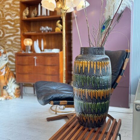 Grote vintage Scheurich West Germany vaas 553-52 oker groen | Sprinkelhop