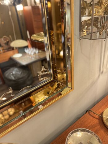 Vintage messing rechthoekige rosegouden spiegel facet geslepen| Sprinkelhop