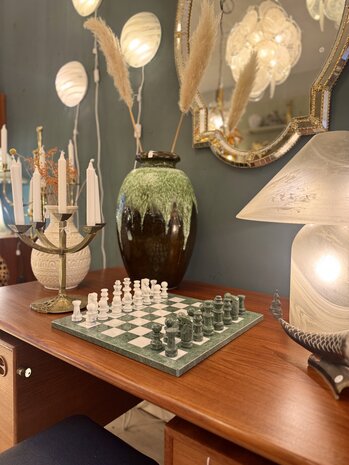 Vintage marmeren schaakspel groen-wit | Sprinkelhop