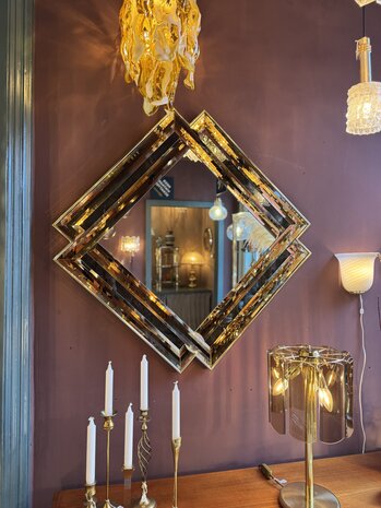 Vintage vierkante rosegouden spiegel facet geslepen