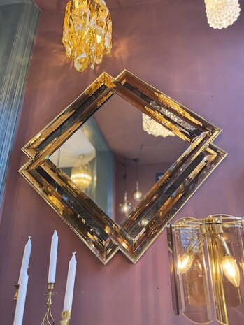 Vintage vierkante rosegouden spiegel facet geslepen