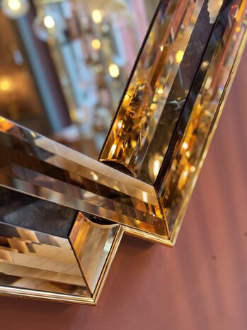 Vintage vierkante rosegouden spiegel facet geslepen