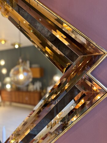 Vintage vierkante rosegouden spiegel facet geslepen