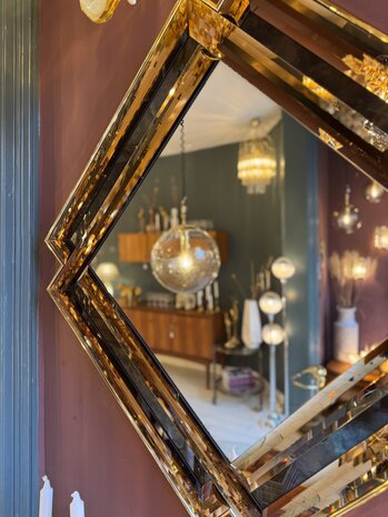 Vintage vierkante rosegouden spiegel facet geslepen