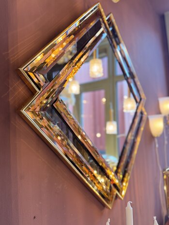 Vintage vierkante rosegouden spiegel facet geslepen