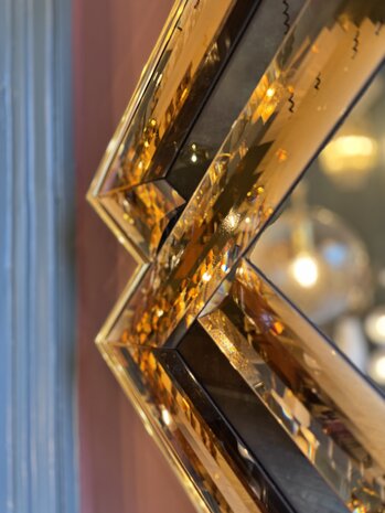 Vintage vierkante rosegouden spiegel facet geslepen