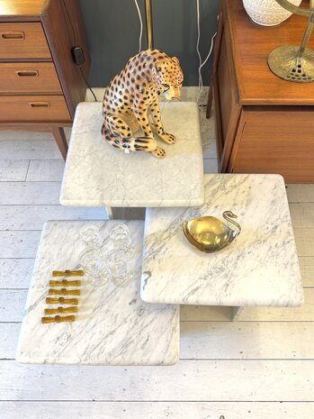 Set vintage Italiaanse vierkante marmeren salontafels | Sprinkelhop